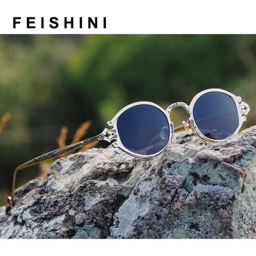 Feishini 2020 Red Lens Punk Sunglasses Women Oval Luxury Brand Designer Shades Sun Glasses Men Metal Eyewear Vintage Sunglass