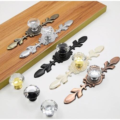 Crystal Glass Diamond Transparent Furniture Handle Black Cabinet Door Handle Modern Wardrobe Drawer Knobs Luxury Decoration