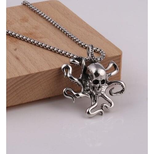Personality Punk Silver Plated Skull Octopus Necklace for Men Women Gothic Necklace Unisex Rock and Hip Hop Jewelry Party Gifts