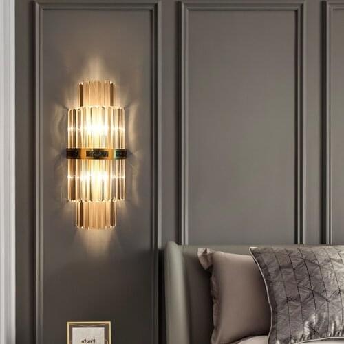 JMZM Modern Crystal Wall Lamp Luxury Golden Sconce Light For Bedroom Dining Living Room Restroom Background Aisle Stair Lighting