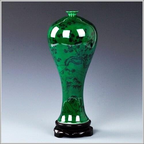Jingdezhen ceramic jade color glazed flower vases with qing qianlong year mark