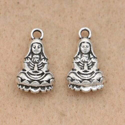 KJjewel Tibetan Silver Plated Buddha Charms Pendant Bracelets Necklace Jewelry Making Accessories DIY 17x10mm