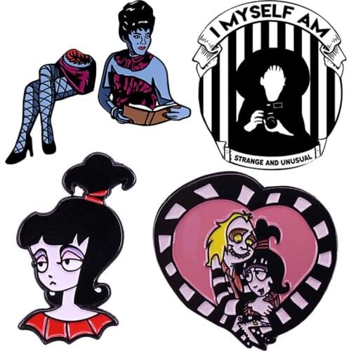 Classic Horror Anime Cartoon Lydia Deetz Halloween Brooch Pins Enamel Metal Badges Lapel Pin Brooches Jackets Fashion Jewelry