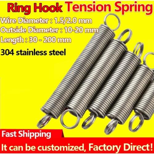 Ring Hook 304 Stainless Steel Tension Spring Extension Coil Spring Pullback Spring Wire Diameter 1.5mm 2.0mm