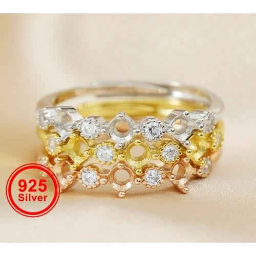 3MM Round Prong Ring Settings Solid 925 Sterling Silver Rose Gold Plated DIY Set Size Adjustable Ring Bezel for Gemstone 1210096