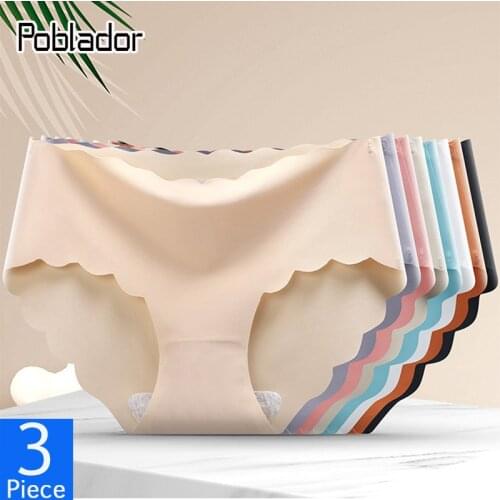 Poblador 3Pcs/lot Sexy Women Sport Panties Set Underwear Seamless Solid Briefs Low Rise Female Silk Pant Comfort Woman Intimates
