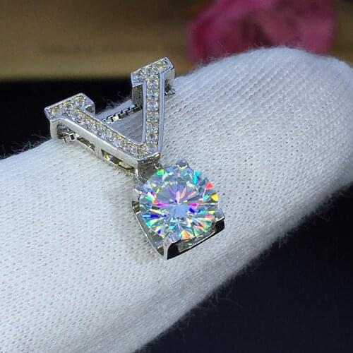 Poetry Of Jew Store Round Silver Moissanite Pendants 1ct D VVS Luxury Moissanite Weding Pendants for Women