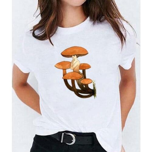 Summer Aesthetic Tee Shirt Femme Harajuku T Shirt Women Tops Vintage Mushroom Girls Print Women Tshirt Casual Camiseta Mujer