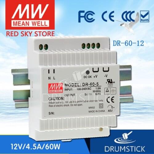 Nice MEAN WELL 2Pack DR-60-12 12V 4.5A meanwell DR-60 54W Single Output Industrial DIN Rail Power Supply