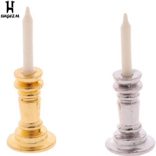 Dollhouse Miniature Furniture Metal Candle Holder Candle Sticks Model Toys For Doll House Decoration Accessories