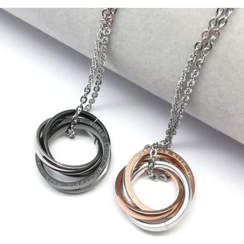 Trendy Stainless Steel Pendant Circle Loop Pendant Couple Necklace Crystal Inlay With Steel Chain Hot Sell