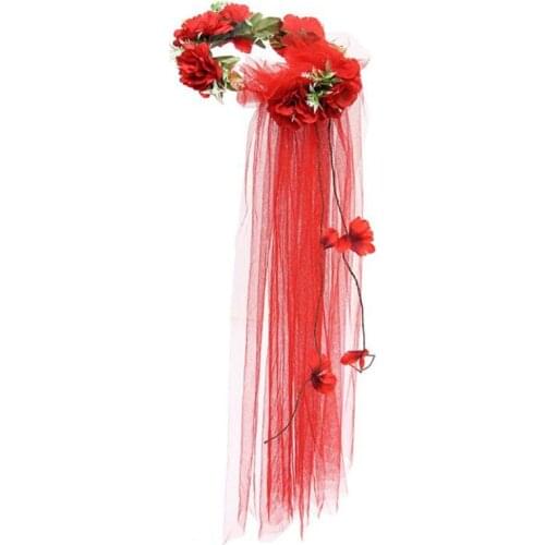 Fashion Long Head Veil Flower Headband Women Lady Girls Bridal Hairband Hair Party Favor Christmas Halloween