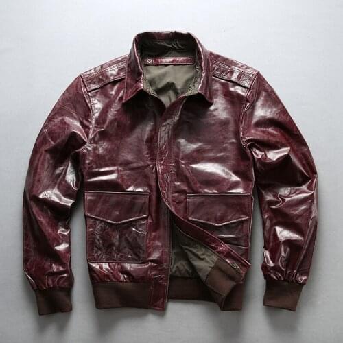 2020 Spring Mens Genuine Leather Air force Jacket Vintage Oil wax Cowhide A2 Pilot Motorcycle Jackets Autumn Coats