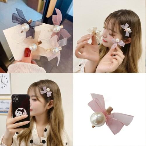 Oaoleer New Korean Fashion Cloth Bow Pearl Handmade Hairpins Women Hair Clip Bow Hair Accessories Fashion Hairpins Headdress