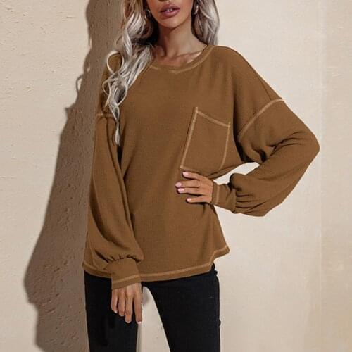 Front Patch Pocket Autumn Solid Color Long Sleeve Sweater for Party