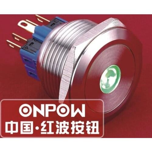 ONPOW 28mm 12V,110V,220V Green Dot LED Waterproof IP65 Momentary Stainless steel Push button switch (GQ28-11D/G/12V/S) CE, ROHS