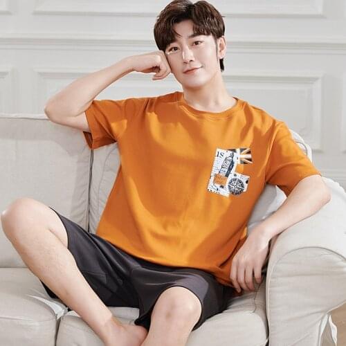 100% Cotton Cartoons Fashion Summer Pajamas For Men 2-Piece Set Short Sleeve Shorts Sleepwear Loose Casual Home Costumes For Man