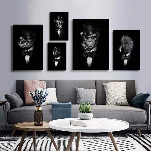 Animal Gentleman Posters and Prints Monkey Lion Suits Canvas Painting Wall Art Decorative Picture for Room Home Decor Cuadro