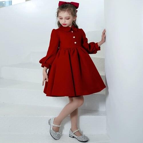 Flower Girl Dresses Simple O-Neck Full Princess Elegant Knee-Length Jersey Crystal Luxury Red Pearls Lovely Kids Party Gown H171