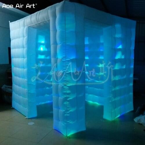 Oxford fabric portable and reusable cube tent with two doors white inflatable photo booth,photo cabinet selfie booth for sale