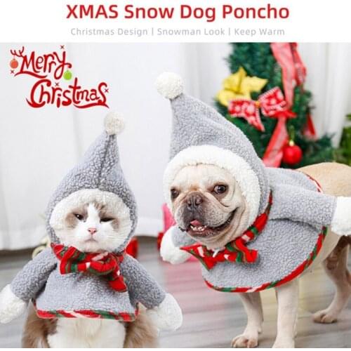 Christmas Dog Dress Up Clothes Hooded Cats Dogs Halloween Costumes New Years Clothing Puppy Fur Ball Snowman Pet Supplies
