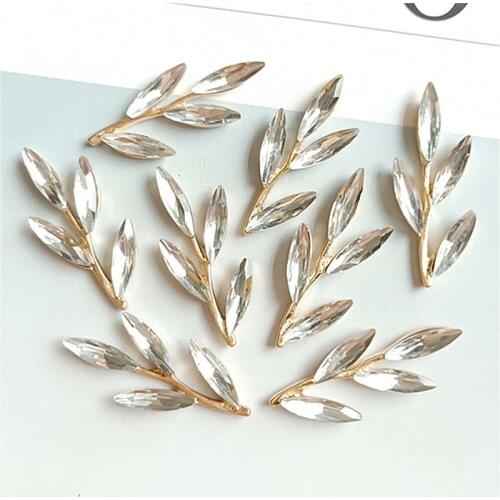 SEA MEW 30 PCS 3.7cm*1.5cm Fashion Metal Alloy KC Gold Crystal Rhinestone Branch Connectors Charm For Jewelry Making