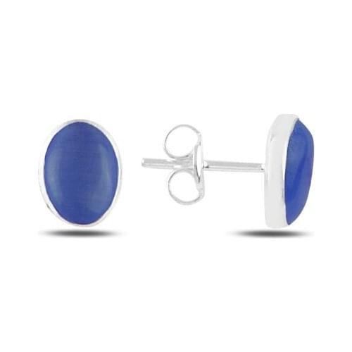 Silverlina Silver Oval Blue Cat 'S Eye Stone Earrings