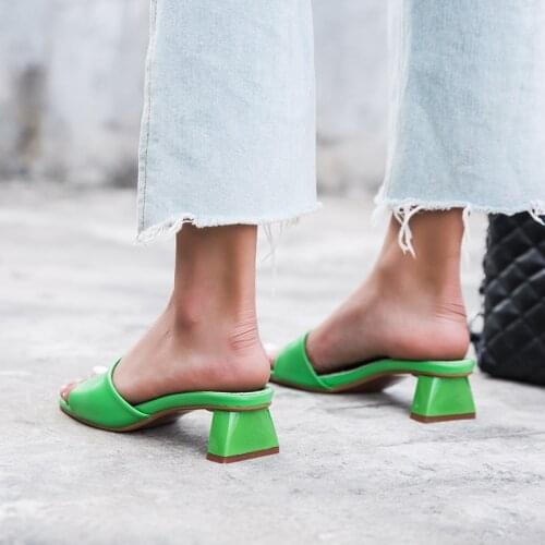 Womens Slides Mules Shoes High Quality Soft PU Leather Square Toe Shallow Slippers Fashion Low Heel Sandals Black