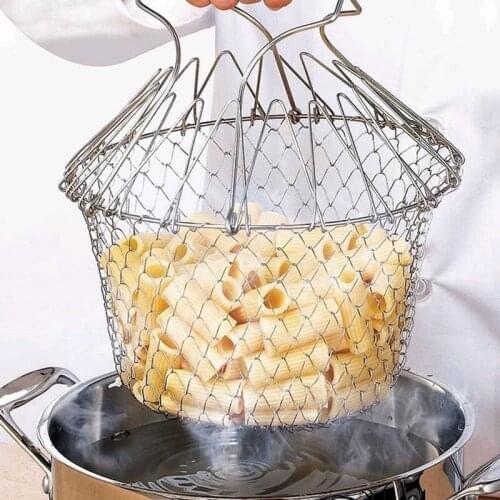 Foldable Stainless Steel Fry French Basket Basket Mesh Multi-Functional Drain Basket Strainer Kitchen Cooking Tools