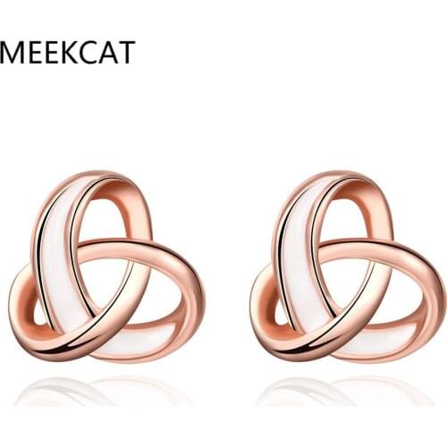 MEEKCAT 925 Sterling Silver Rose Gold Double Love Heart Earring For Woman Fashion Party Wedding Engagement Party Jewelry