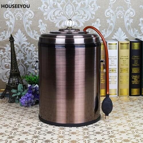6L/8L Tea Bucket Kung Fu Tea Retro Garbage Pail Stainless Steel Trash Can with Bronze Color Living Room Tea and Garbage Bin