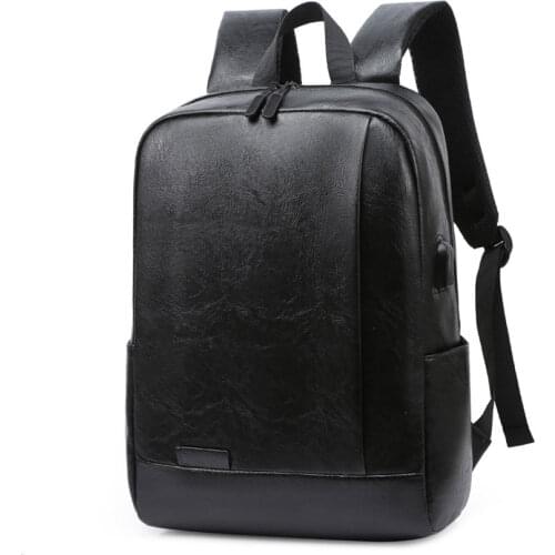 Mens Backpack PU Leather Waterproof USB Charging Lightness Black Back Bags Laptop Travel School Outdoor Bagpacks Man