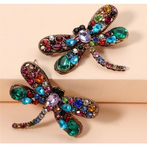 JURAN Brand Design Crystal Gems Dragonfly Shaped Dangle Earrings Jewelry Fashion Girls Party Big Statement Earrings Accessories