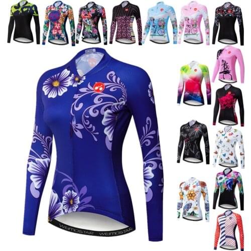 Weimostar Women Cycling Jersey Long Sleeve 2021 Pro Team Bicycle Clothing Autumn MTB Bike Jacket Flower Cycle Wear Ropa Ciclismo