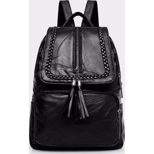 Women Genuine Leather Backpack School Bag Classic Black Waterproof Travel Shoulder Bag Multi-Function Backpack Women