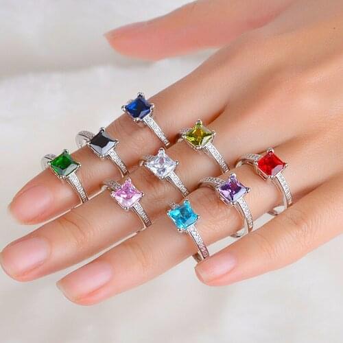 Womens Fashion Classic Bridal Finger Rings Colorful Cubic Zircon Elegant Wedding Ring Band Engagement Ring Jewelry Accessories
