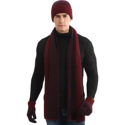 Winter Knit Beanie Hat Touch Screen Gloves Skull Caps Long Striped Scarf Keep Warm 3 Pieces Set