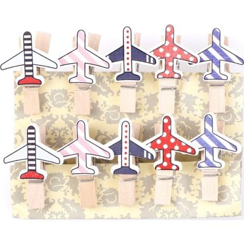 10PCS Cartoon Plane Wooden Clip Clothes Peg Photo Paper Craft DIY Clips Clothespin Craft Clips Party Decoration