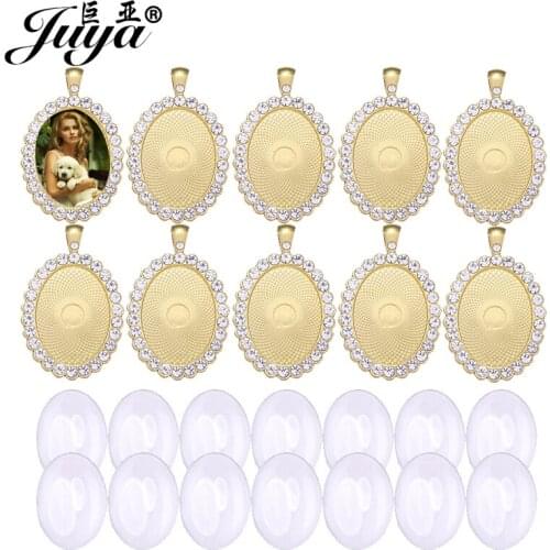 40PCS Rhinestone Oval Pendant Cabochon Base 22x30mm Cameo Alloy Tray For Necklaces Keychains DIY Jewelry Making Findings Crafts