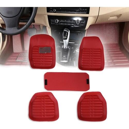 5Pcs/set Red PU Leather car Floor Mats Universal Auto Floor Liner Leather Carpets Waterproof anti-slip Interior Decor Accessory