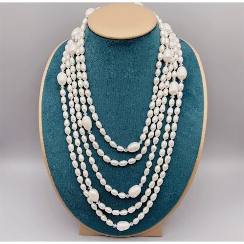 7-8mm AAA White Freshwater Baroque Pearls For Women Girls FoLisaUnique Austrian Clear Crystals Long Necklace 100 Inches