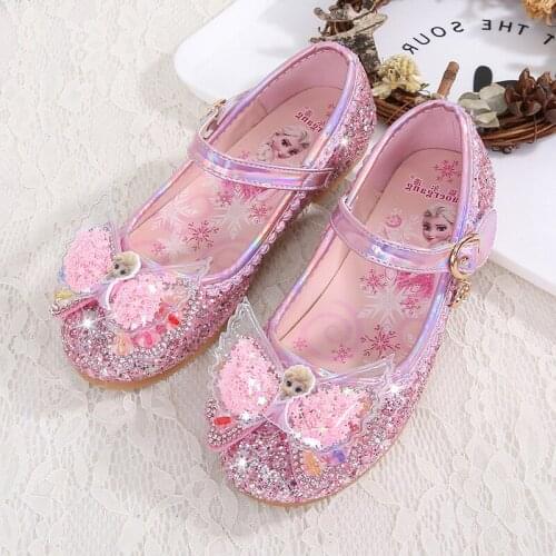 Disney childrens flat shoes girls cartoon elsa princess crystal shoes baby soft sole shoes frozen casual shoes