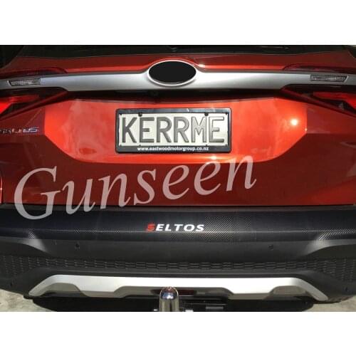 For KIA 2020 SELTOS Trunk Trim Auto Door Sill Accessories Cover Styling Carbon Fibre Leather Car Rear Bumper Protector Sticker