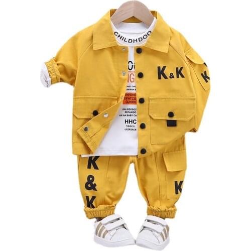 New Spring Autumn Baby Girl Clothes Children Boys Letter Jacket T Shirt Pants 3Pcs/sets Toddler Fashion Clothing Kids Tracksuits