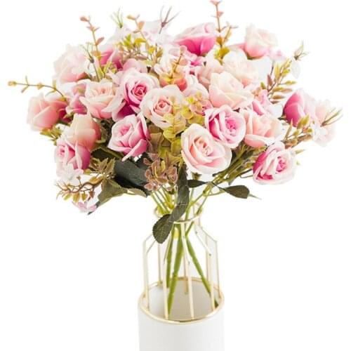 1Lot / 5pcs Fake Roses Artificial Silk Flowers High Quality Bride Bouquet For DIY Party Wedding Christmas Home Decoration Vases