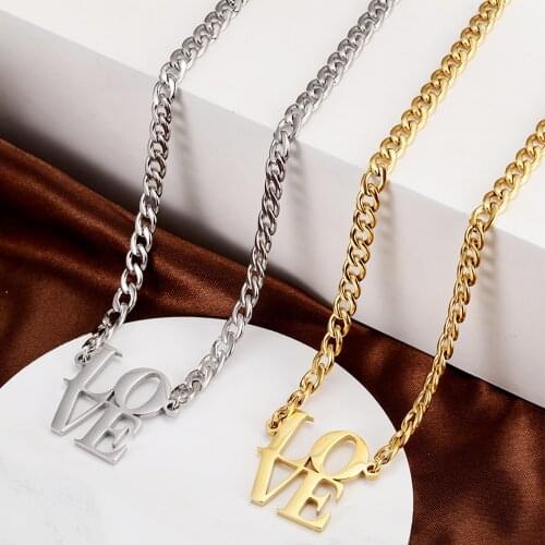 Stainless Steel Women Minimalism Letter LOVE Pendant Necklace Simple Title Case L O V E Necklaces Jewelry Gift For Him