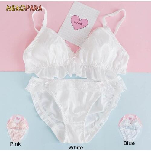 Striped Pure Womens Comfortable LacE Trim Bra & Panties Set Cotton/Milk Silk Wireless Intimates Daily Wear