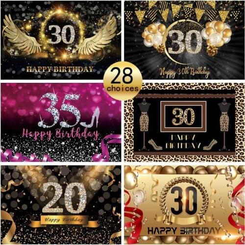 Laeacco Gold Glitter Happy Birthday Party Decor 30 40 50th Diamond Photo Backdrop Balloon Woman Photo Background Photo Studio