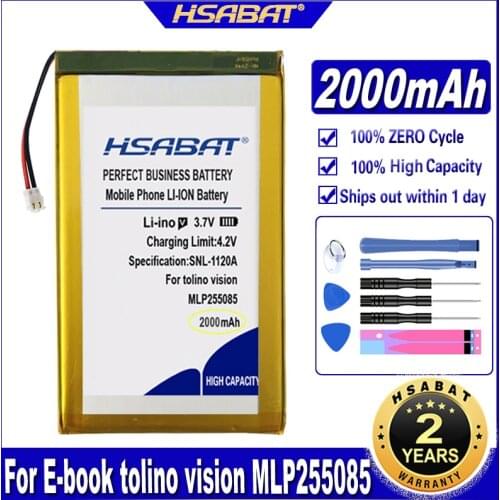 HSABAT 255085 2000mAh Li-Polymer Battery for MP4 MP5 Tablet phone Navigator GPS Traffic recorder E-book tolino vision MLP255085