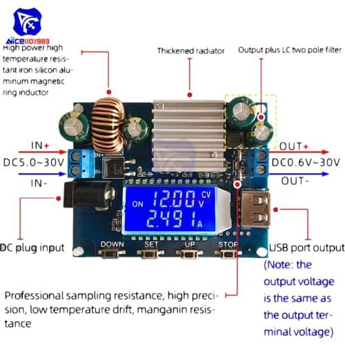 Diymore DC-DC DC 5-30V to DC 0.6-30V 4A 35W Step Up/Down Boost Buck CC CV Regulated Adjustable Power Supply Module Solar Charger